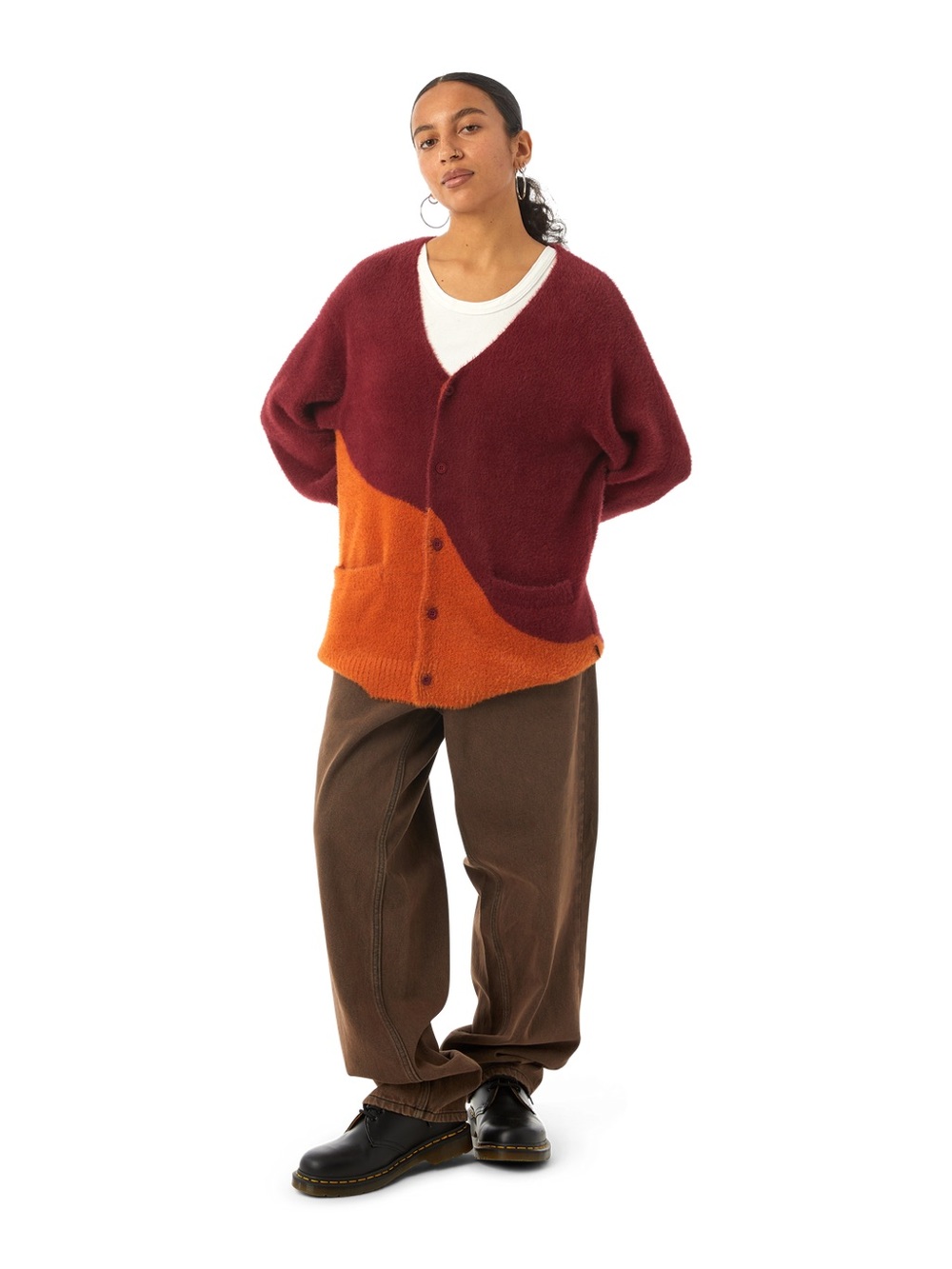 HUF Burgundy and Orange Merged Cardigan